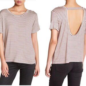 Striped Backless Tee Short Sleeve Kyra Dark Red Size Small